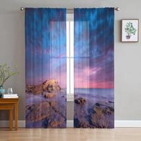 Gorgeous Sunset Over Rocks Tulle Curtains For Living Room Sheer Curtain Bedroom Veil Organza Decorative Window Treatments 135W x 114H(cm)