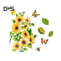 Saulėgrąžų drugelių tualeto lipdukas Nuimamas lipnus vandeniui atsparus PVC Svetainės sienos menas Vonios kambario tualeto dangčio dekoravimo lipdukas 25*30cm yellow