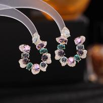 New Earrings Candy Color C-shaped Earrings for Women with Simple and Sweet Temperament S925 Silver Needle Color Zirconia Flower Ring Earrings