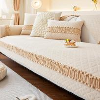 French Cream Style Sofa Cushion Four Seasons Universal Leather Sofa Cover Plush Thickened Cushion Cover Towel 70*70 beige