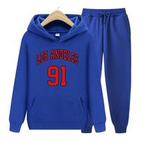 Women Long Sleeve Hoodie Set  Los Angeles 91 Usa City Letter Streetwear Street Clothing Casual Fleece Hoodies Oversize Set S