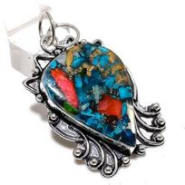 Natural Spiny Oyster Gemstone Handmade 925 Sterling Silver Pendant 2.32  t1Z14 gray