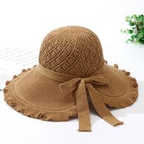 Elegantiškos „Bowknot“ šiaudinės skrybėlės spalvos bloko apdaila plataus krašto skrybėlės nuo saulės kvėpuojančios lauko kelionių paplūdimio kepurės moterims ONE SIZE brown