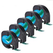 Yance 5 vnt./partija Suderinama Dymo Letratag juosta Juoda ant žalios (12mm x 4m) Plastikinė etikečių juosta Dymo LetraTag etikečių spausdintuvui black on green  12mm