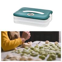 Dumpling Box Container Cookie Carrier with Handle Fridge Storage Organizer Bin 2 Layer gray