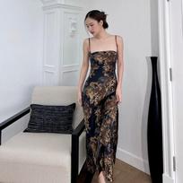 Moterų vasaros seksuali berankovių gėlių marginta tunika Boho suknelė paplūdimio suknelė L juoda