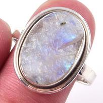 Natural Rainbow Moon Stone Gemstone Handmade 925 Sterling Silver Ring S.10 Z9F78 gray