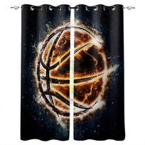 Burning Basketball Yellow Flare Art Bedroom Kitchen Window Curtains Curtains For Living Room Decorative Items 135W x 60H(cm)