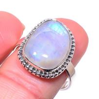Natural Rainbow Moon Stone Gemstone 925 Sterling Silver Jewelry Ring Size 9 H5Q68 white