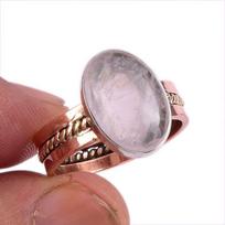 Natural Rose Quartz Gemstone Two Tone 925 Sterling Silver Jewelry Ring S.10 D5U30 gray