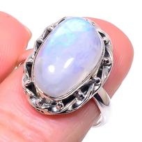 Natural Rainbow Moon Stone Gemstone 925 Solid Sterling Silver Ring Size 7.5 i5Z29 white
