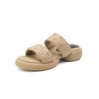 Krazing Pot Mules Natural Leather  Peep Toe Thick Heels Summer Shoes Size 42 Crystal-studded Platform Women Sandals 34 abrikosas