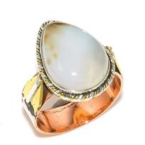 Natural Montana Agate Gemstone Two Tone 925 Solid Silver Jewelry Ring S.9.5 c8I77
