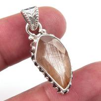 Natural Angel Hair Quartz Gemstone 925 Solid Sterling Silver Pendant 1.25'' i7Z29 brown