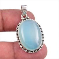 Natūralus chalcedono brangakmenis 925 kieto sterlingų sidabro papuošalo pakabukas 1,50  O0D01 gray