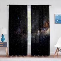 Galaxy Outer Space Sheer Voile Curtain for Living Room Bedroom Kitchen Universe Stars Chiffon Tulle Window Treatment Decorations 1 PCS W100XH250cm&Rod Pocket black