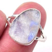 Natural Rainbow Moon Stone Gemstone Handmade 925 Sterling Silver Ring S.9 H8b08 gray