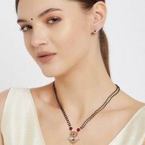 Moteriškas Estele rinkinys su 24 karatų auksu padengtu rubinu ir amerikietišku deimantu Swan Mangalsutra beige