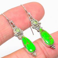 Natural Copper Turquoise,Peridot 925 Solid Sterling Silver Earring 1.75  o5v03 pink