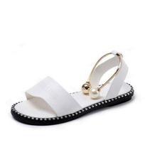 Women Beaded Pearly Sandals Slippers Shoes Ladies Anti-slip Soft Flats Sandals Flip Flop Sandals Shoes Footwears 40 smėlis