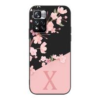 Case for Xiaomi Redmi Note 9S 9 8 10 11 Pro 9C 9A 7 8T 7A 8A 10S 11T 11E 9T Black TPU Phone Cover Cherry Blossom Pink Letter Redmi Note 11