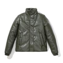 Trumpa odinė striukė Moteriška europietiška ir amerikietiška pastorintos medvilnės paltai, duonos paltai S alyvuogių žalios spalvos