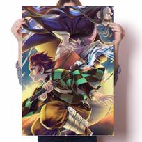 Demonų žudiko plakatas Kimetsu no Yaiba Tanjirou Nezuko Anime Šypsenos Draugai Plakatai Sienos Meno apdaila Kawaii kambario dekoras Drobė be rėmelio 21*30cm No Frame black