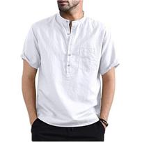 Casual Cotton Mandarin Collar Button Up Short Sleeve Shirt With Chest Pocket Men's Hawaiian Shirt For Summer XXXL balta