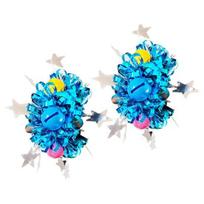 2Pcs Wrist Flower with Star Bell Decor Cheerleading Cheer Elastic Band Bracelet Holiday Celebration Metallic Sparkling ežero mėlyna spalva