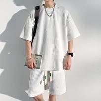 Men Sets Summer O Neck T Shirts Baggy Harajuku Shorts Al Match Breathable High Street Teens Male Stylish Handsome Cool XXL balta