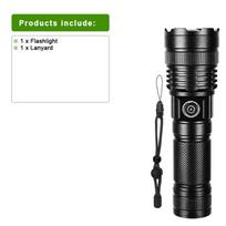Super ryškus prožektorius, didelio nuotolio LED žibintuvėlis, įmontuotas akumuliatorius, USB įkrovimas, vandeniui atsparus nešiojamas stovyklavimo žibintuvėlis just a flashlight juoda