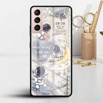 Glass Case For Samsung Galaxy S22 S20 FE S21 5G S10 S9 Plus Note 10 20 Lite Tempered Phone Cover Astronaut Cartoon Samsung S22 5G gray