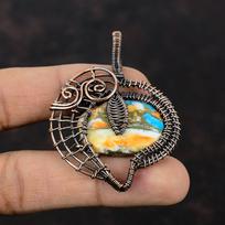 Spiny Oyster Copper Turquoise Pendant Copper Wire Wrapped Pendant Genuine Gemstone Jewelry Handmade Pendant Copper Wire Jewelry Gift For Him gray