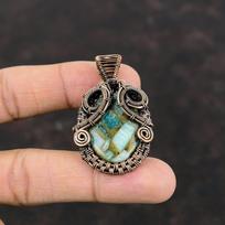 Copper Amazonite Pendant Copper Wire Wrapped Pendant Genuine Gemstone Jewelry Handmade Pendant Copper Wire Jewelry Elegant Pendant For Gift