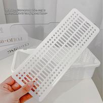 Skaidri plastikinė makiažo šepetėlių laikymo dėžutė, didelės talpos, su tuščiaviduriu pudros kempinėlių laikikliu, biuro reikmenų organizatoriaus dėžutė white
