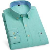„Sinwoyan Solid Pure Cotton Oxford“ vyriški marškiniai, kasdieniai, įprastiniai ilgomis rankovėmis su kišene ant krūtinės S blue