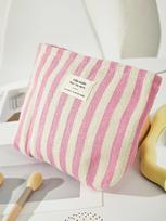 Women Stripe Comestic Case Clutch Pouch Canvas Makeup Storage Bag Women Handbag Portable Toiletry Travel Organizer Case rožinė