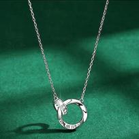 Double Ring Necklace 999 Pure Silver Simple Clavicle Chain Ins Special Interest Light Luxury Style Design Necklace 999