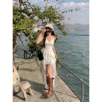 White Lace Sling One Piece Dress Women New Clothing Summer Irregular Flounced Skirt Female Slim Fit Hip Skirt Long Skirt L balta