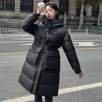 Women's Winter Coat Solid Color Horn Button Slim Mid-length Hooded Over-the-knee Thickened Coat Cotton Coat 6 Colors M juoda