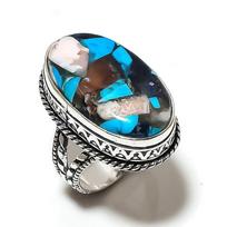 Natural Spiny Oyster Gemstone Handmade 925 Sterling Silver Ring Size 7 B9V20 gray