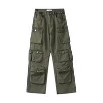 Unisex krovininės kelnės Laisvos Reguliuojamas juosmuo Vienspalvės Plačios kojos Tiesios Daug kišenių Streetwear Lauko kelionės L žalia