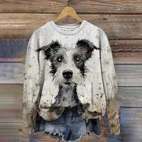 Dandelion Daisy Watercolor Ink Puppy Animal Art Design Print Sweatshirt 3D Printed Women Casual Pullover 8XL white