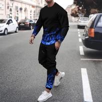 Sportinių marškinėlių rinkinys su 3D spausdinimo spalvotu flame hoodie sportiniai marškinėliai sportinės kelnės vyriškos apvalios kaklo sportinės aprangos rinkinys sportinė apranga M white