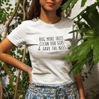 Women Tshirt Hug More Trees Clean Our Seas Save The Bees Graphic Tees Streetwear T Shirt 2XL balta