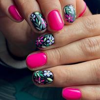 24pcs Vibrant Floral & Leaf Press-On Nails Set - Short Square, Glossy Finish in Red & Black - Includes Jelly Adhesive & Nail File for Easy Application women and girls