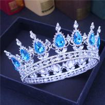 Crystal Queen King Tiaras and Crowns Bridal Diadem For Bride Women Headpiece Hair Ornaments Wedding Head Jewelry Accessories sidabro ežero mėlyna spalva