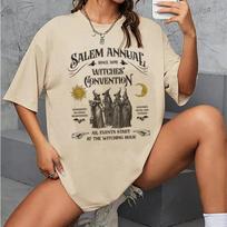 Salem Witch marškinėliai moterims Retro Juokingi Helovino trumpomis rankovėmis laisvi, madingi, mieli rudens atostogų grafiniai viršutiniai drabužiai S