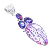 Violetinis rutilo kvarcas, tanzanitas 925 prabos sidabro papuošalas pakabukas 2.5  AH-3303 2.17 violetinė