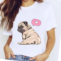 Unisex marginti marškinėliai trumpomis rankovėmis šunų mopsas meilė mielas laisvalaikio mados drabužiai T Tee Top Print FeUnisex drabužiai Grafiniai marškinėliai L